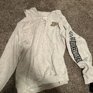 Gray Purdue Hoodie with Lace-Up Front